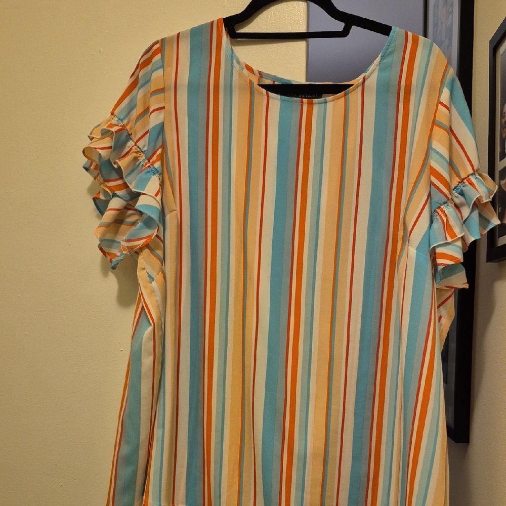 Lane Bryant Striped Ruffle Sleeve Blouse
